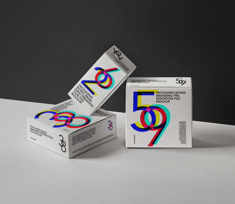 Three Packaging Box Mockup in Different Sizes