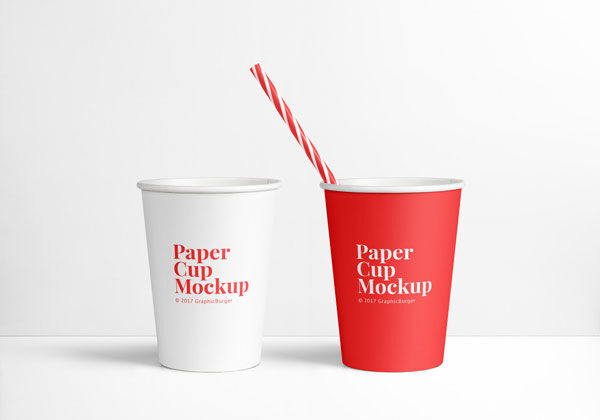 Mockup Displaying a Paper Cup with a Striped Straw