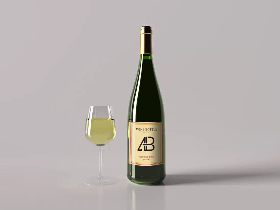 Mockup Featuring Wine Bottle and Glass Filled with Wine