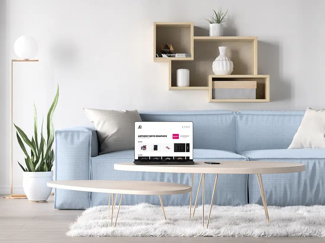 Mockup a of Bezel Less MacBook Pro in Living Room preview