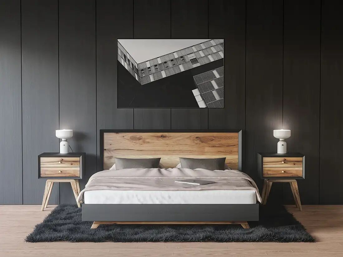 Mockup Displaying Poster Fixed on Top of the Bed in Modern Scene Bedroom preview