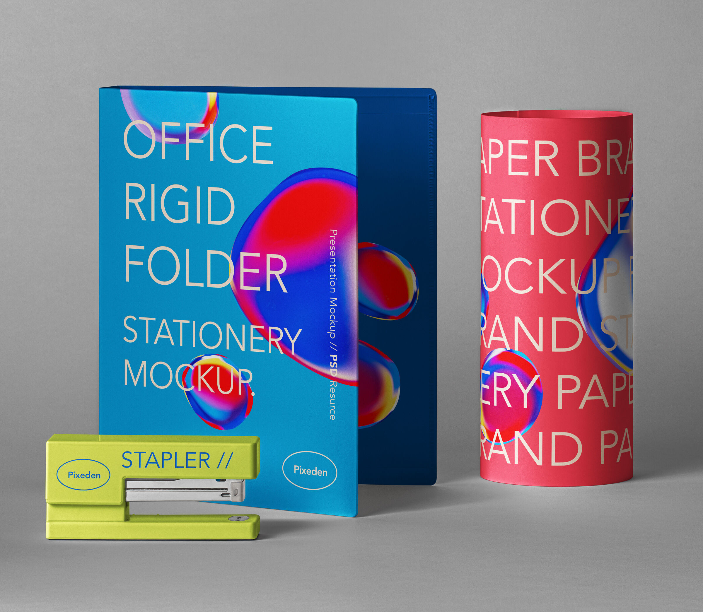 Stationery Classic Folder with Folded Paper and Stapler Mockup