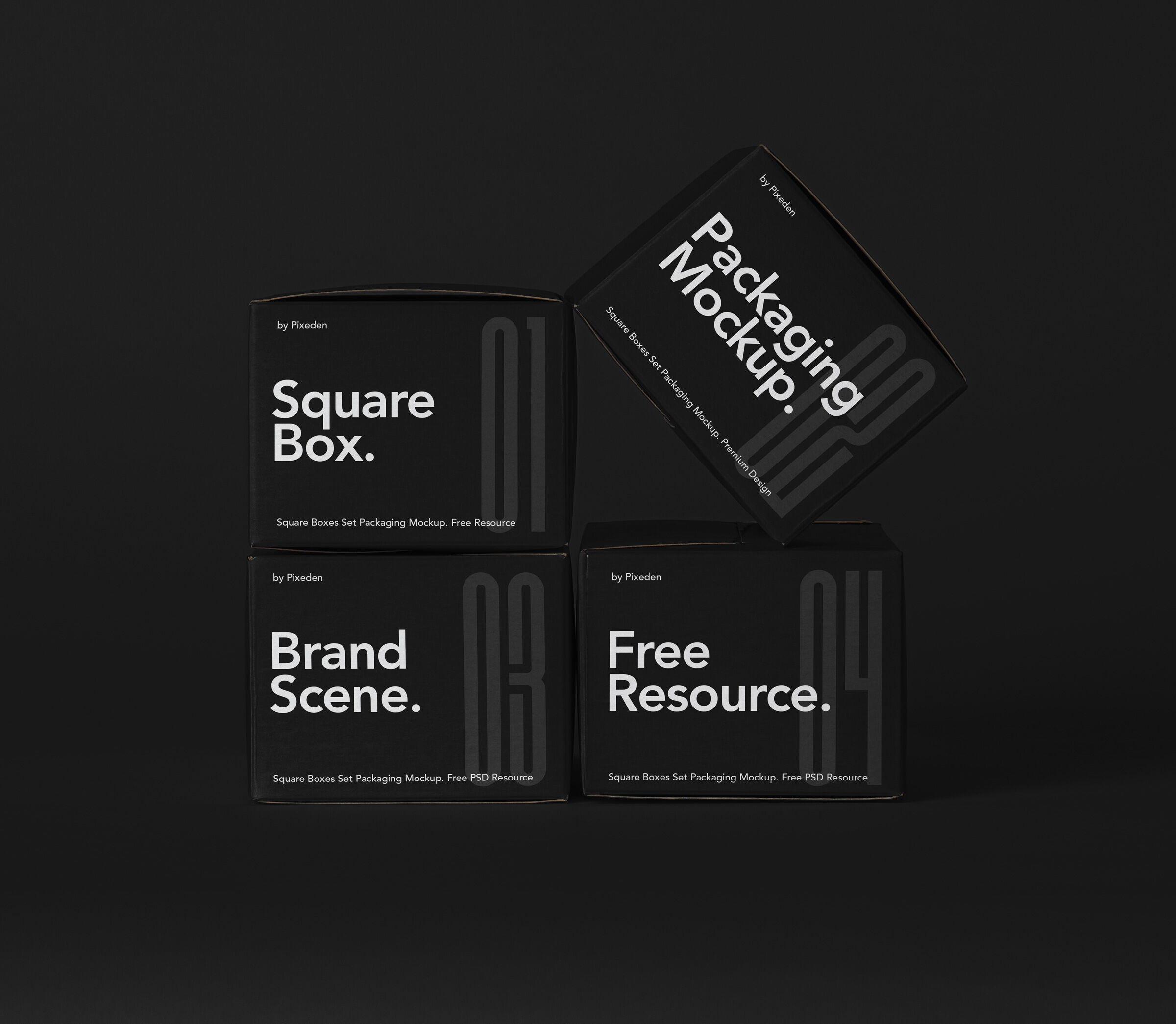 The Front Side of Four Square Boxes Mockup