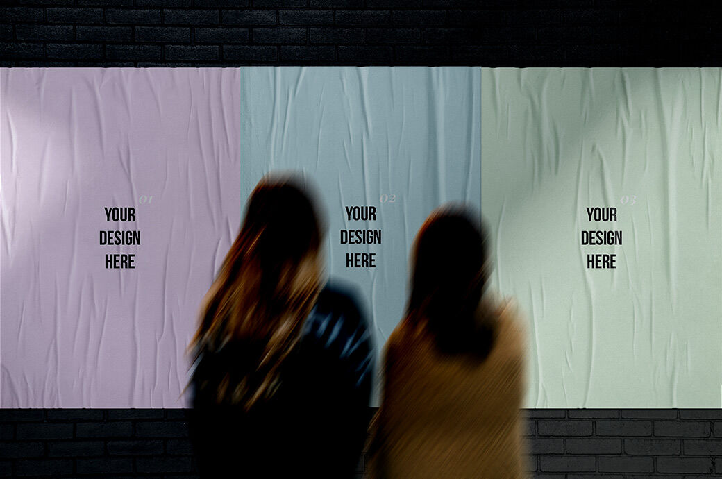 Shadowy Wall Glued Poster Mockup