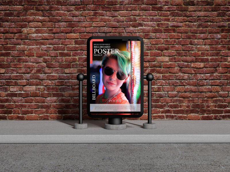 Billboard Poster Mockup in Front of The Brick Wall