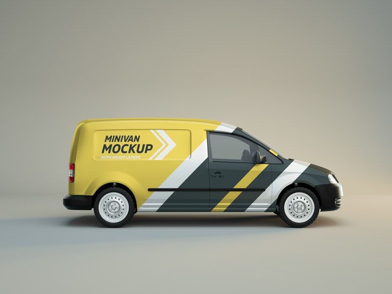 Mockup Featuring a Side View of a Minivan