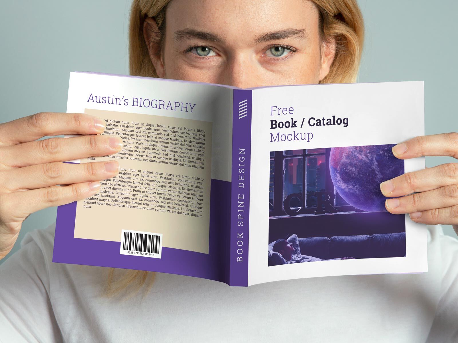 Mockup Showing a Woman Holding a Square Paperback
