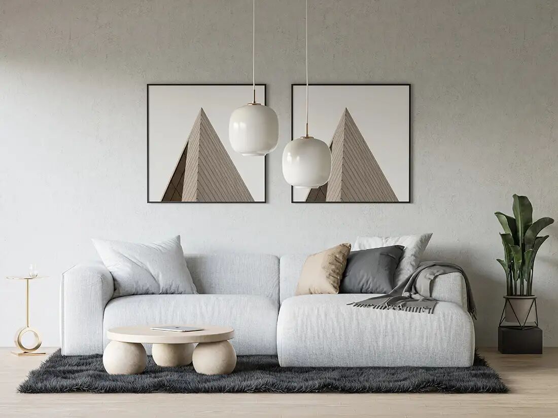 Mockup Showcasing Two Modern Posters in Cozy Living Room with Furniture