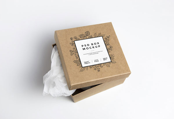 Half Open Square Cardboard Box Mockup