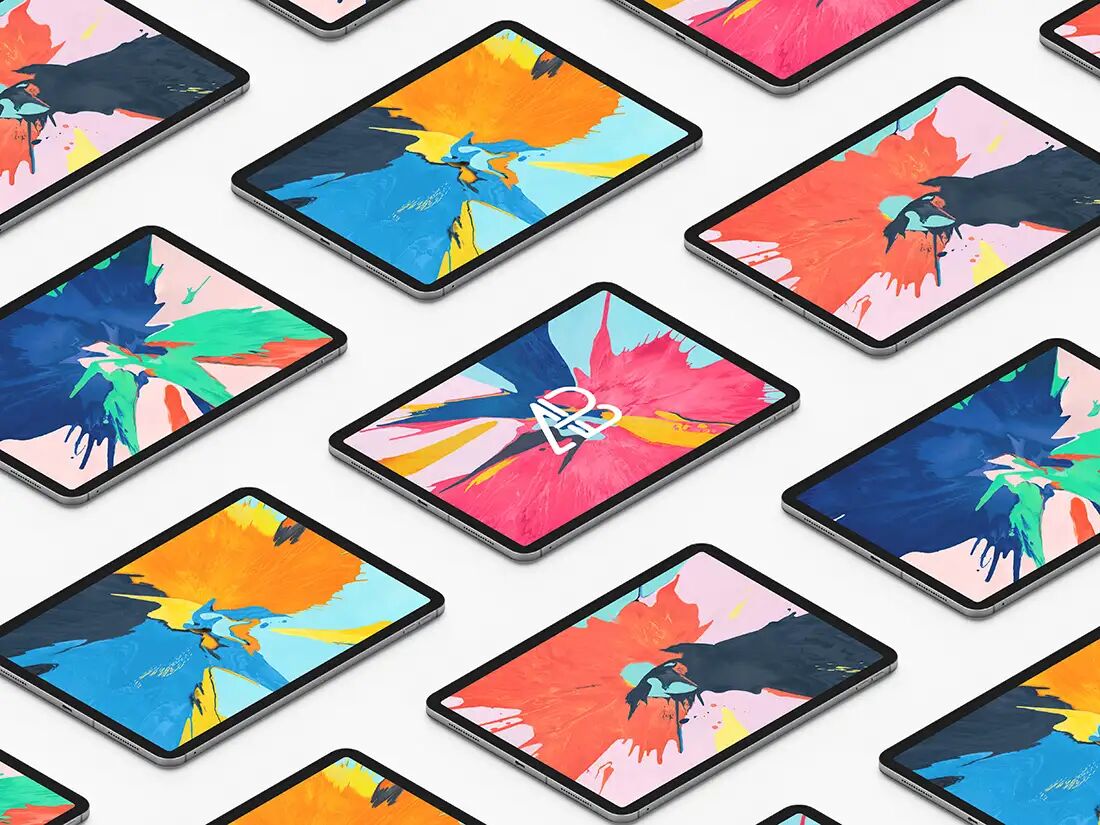 Isometric iPad Pro Perspective-View Mockup