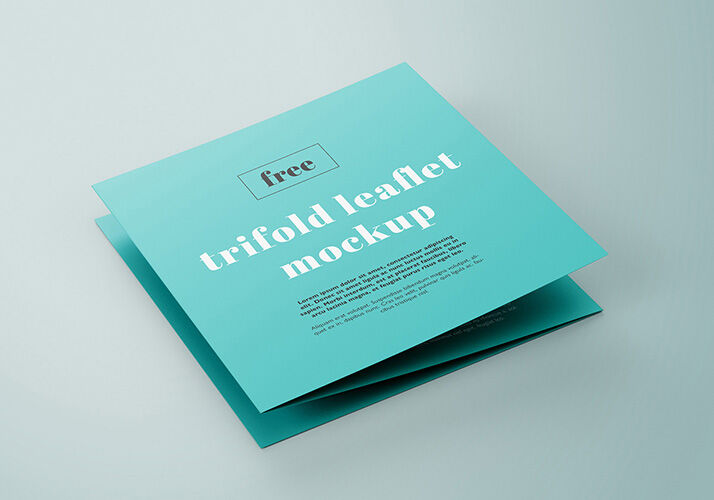 5 Perspective View Trifold Square Leaflet Mockups