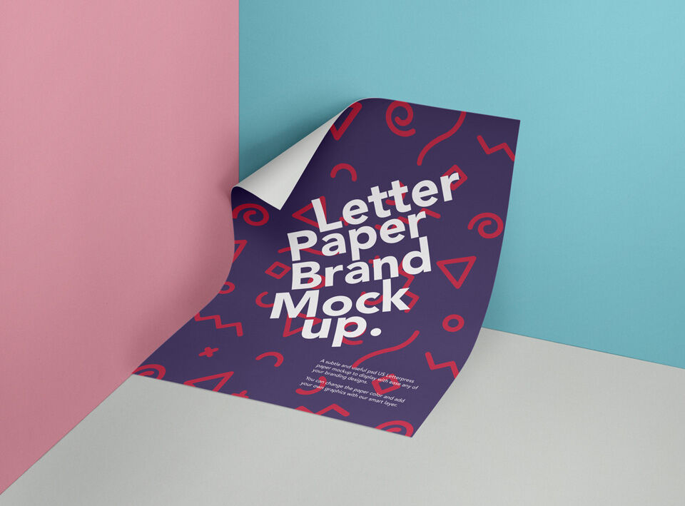 Partially Rolled Letter Paper Against Wall Mockup