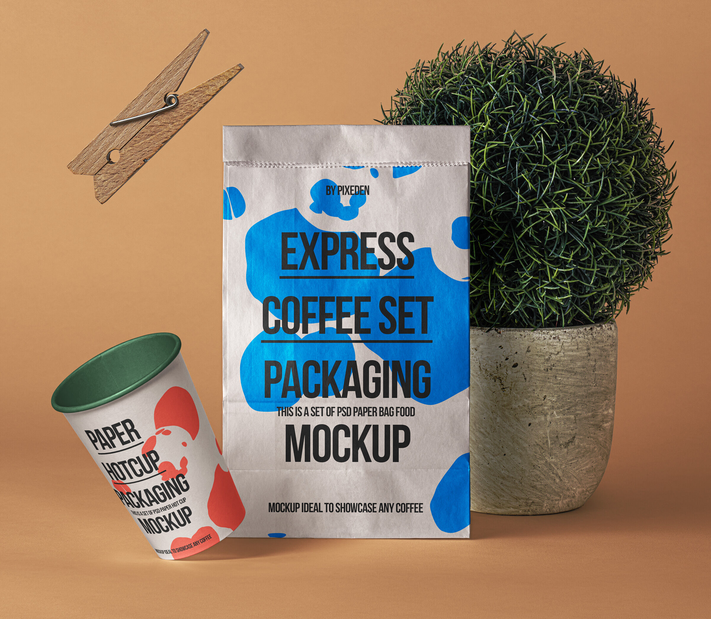 Paper Hot Cup and Coffee Paper Bag Mockup Set