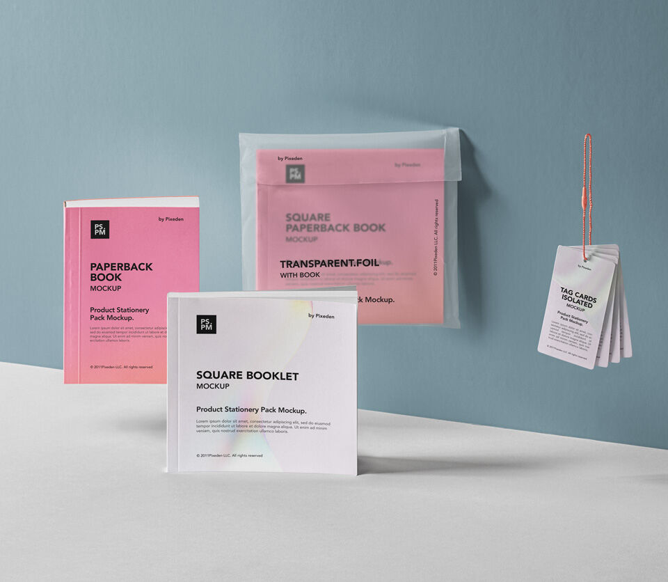 Paperback Booklet, and Product Tag Mockup Set