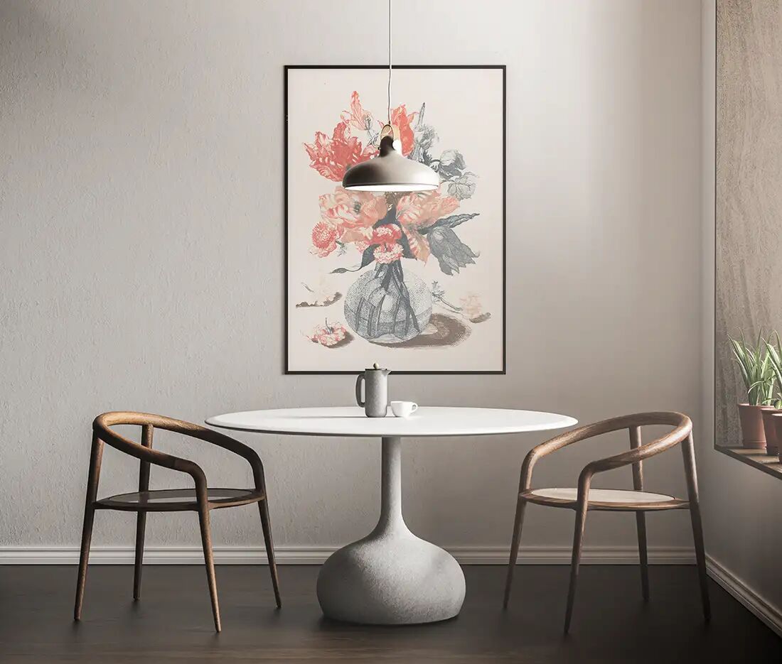 Modern Poster Mockup with Furniture and a Lamp Around