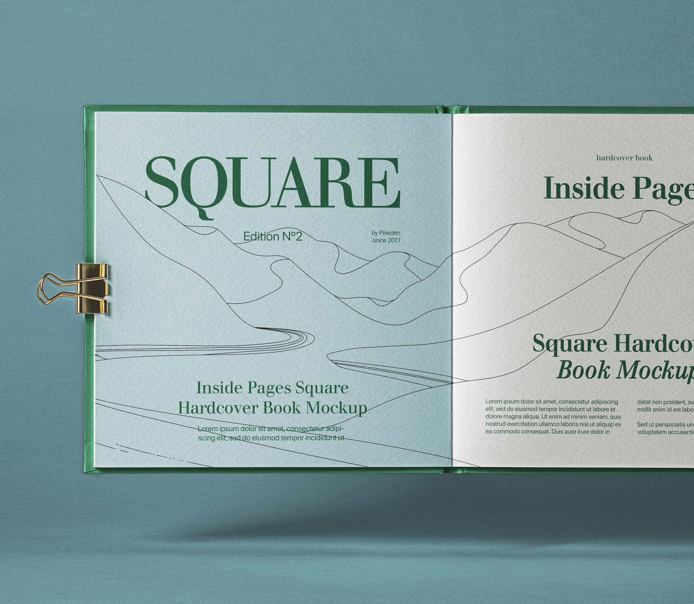Square Catalog Mockup with Two Binder Clips