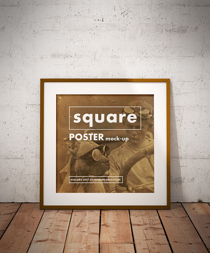Two Square Poster with Wooden Frame Mockups