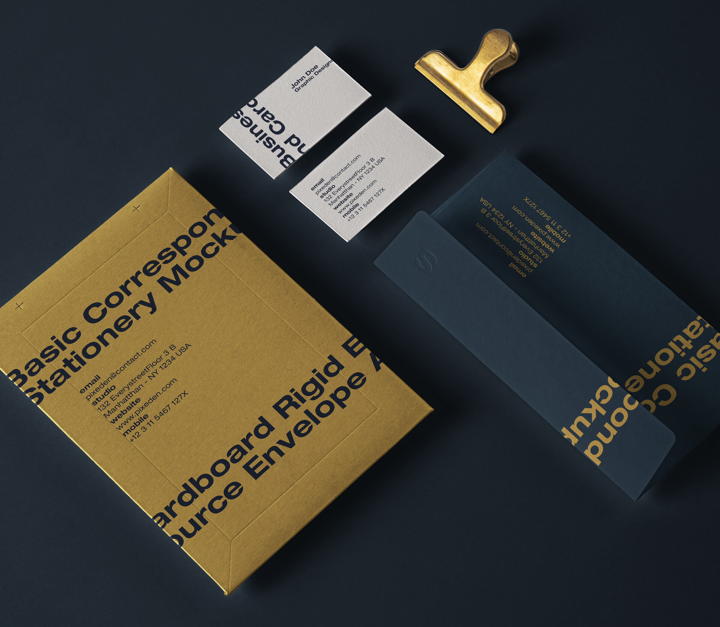 Stationery Scene Displaying Business Cards and Envelopes Mockup