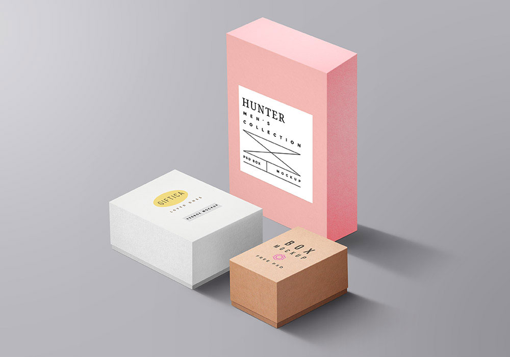 Set of Three Box Packaging Mockup