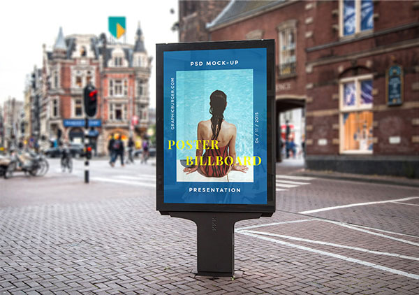 City Street Vertical Billboard Mockup
