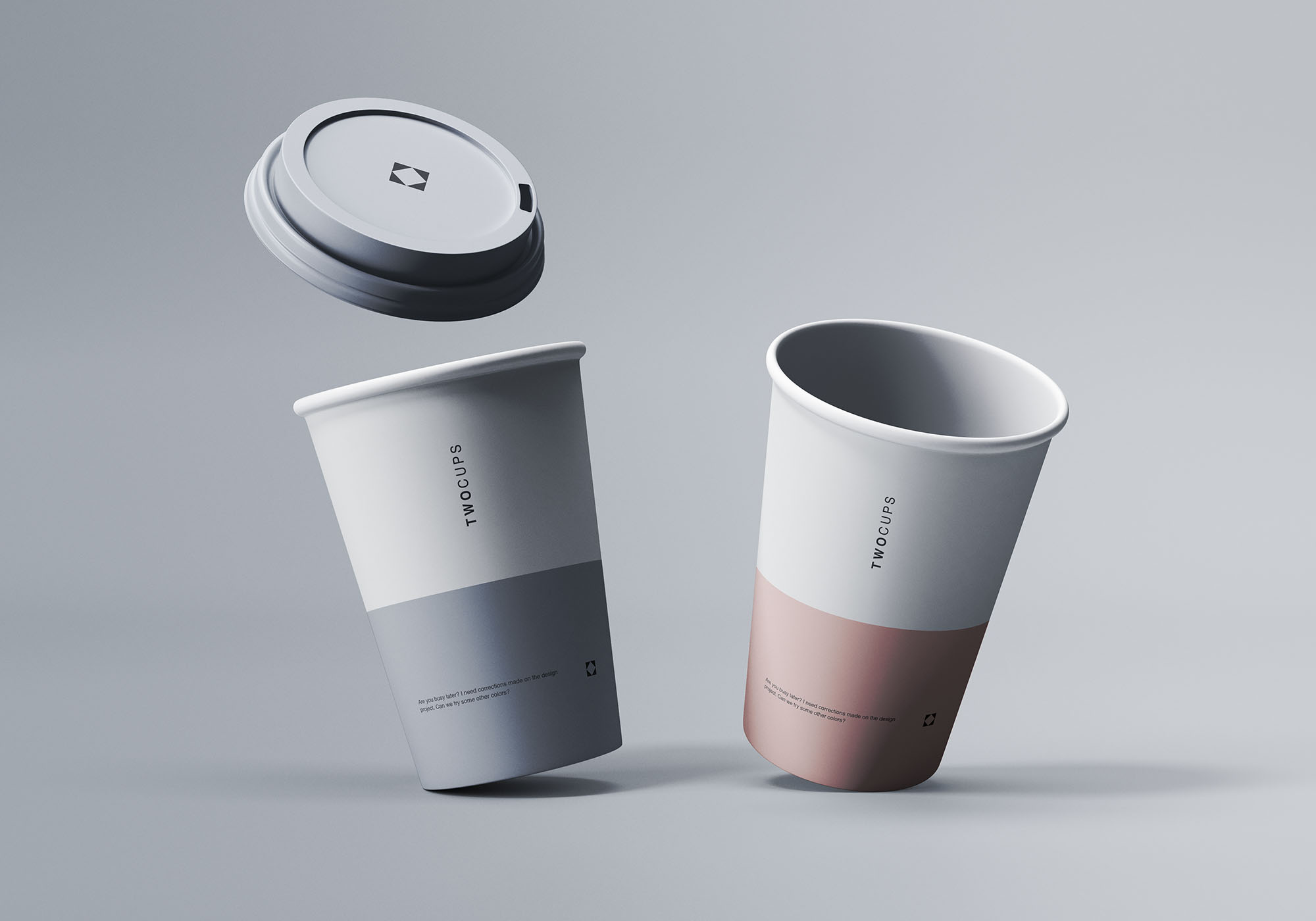 Two Floating Disposable Coffee Cups Mockup