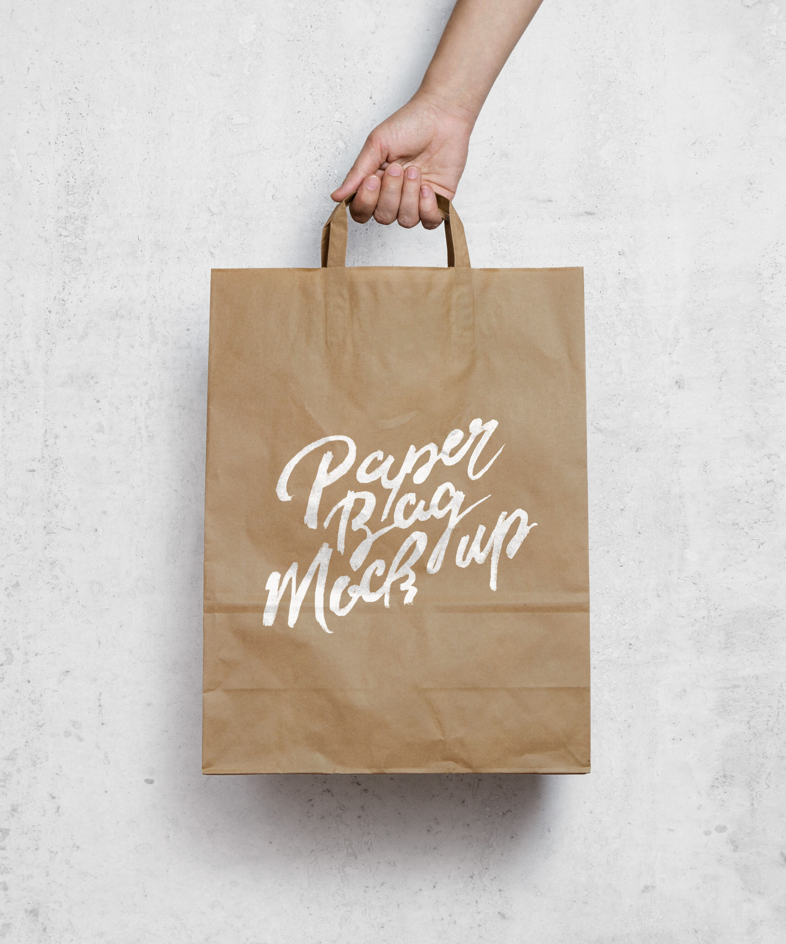 The Mockup of a Brown Paper Bag with Handles
