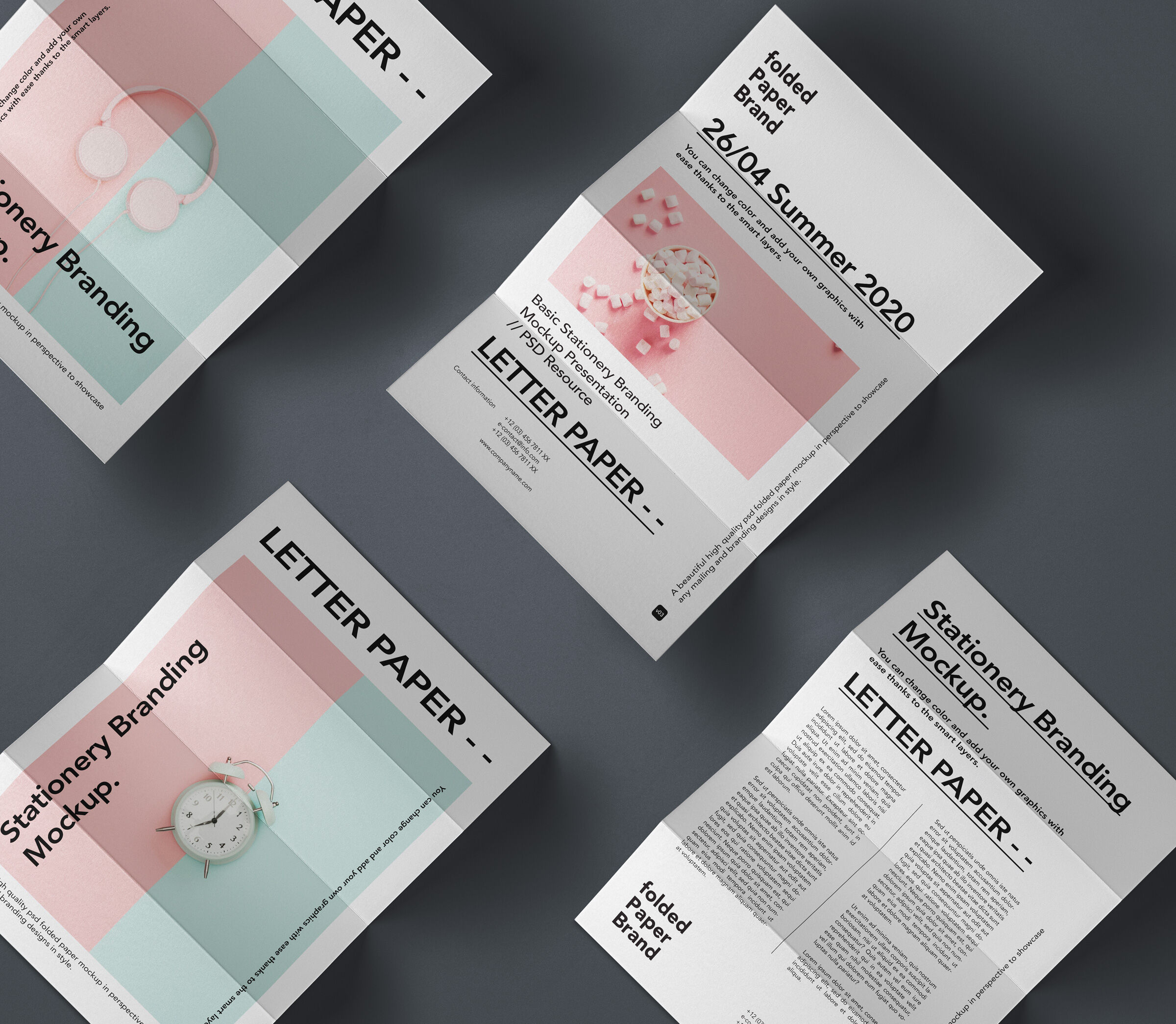 Tri-Fold Branding Papers Stationery Mockup
