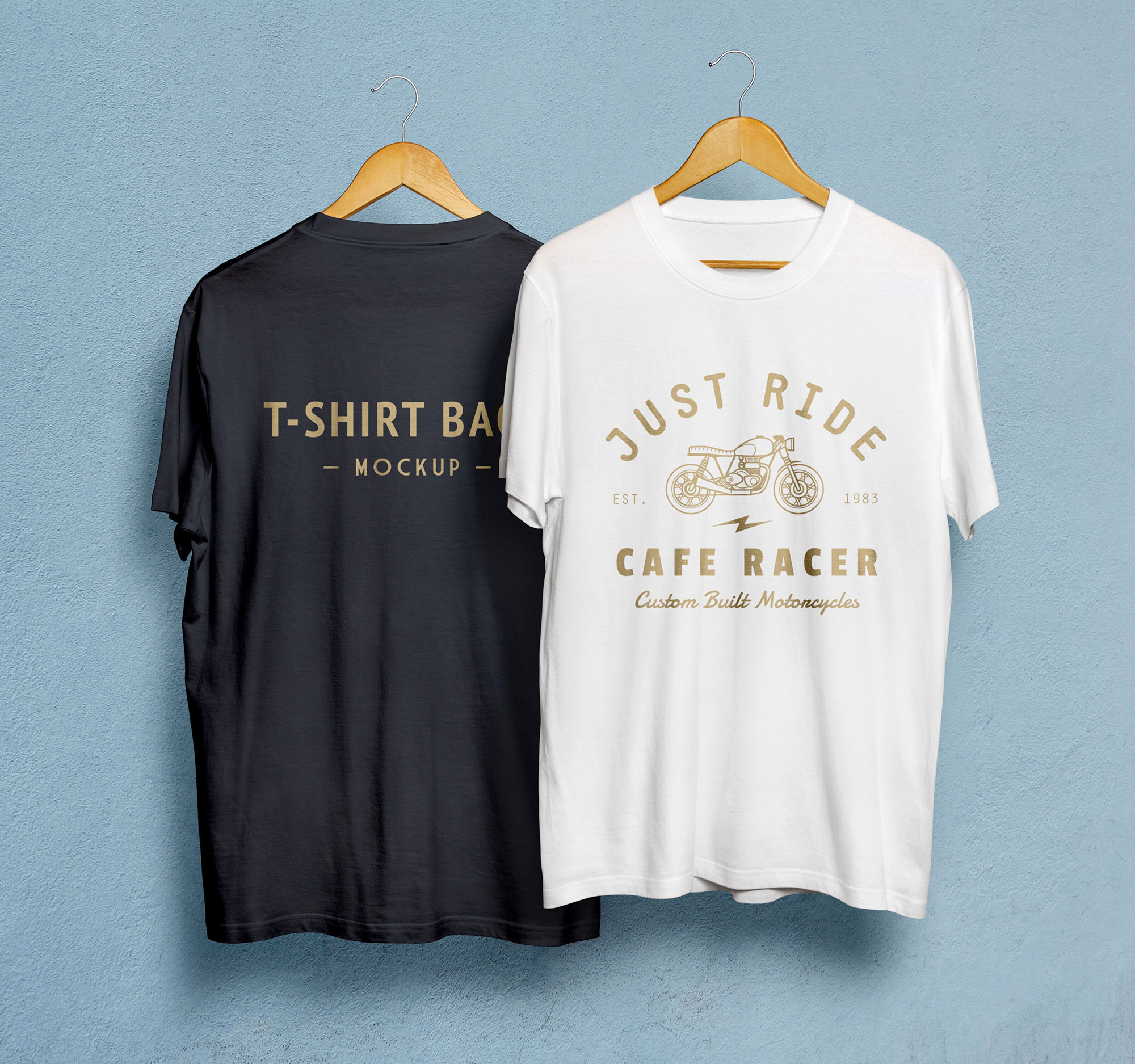 The Double T-Shirt Mockup on a Wooden Hanger
