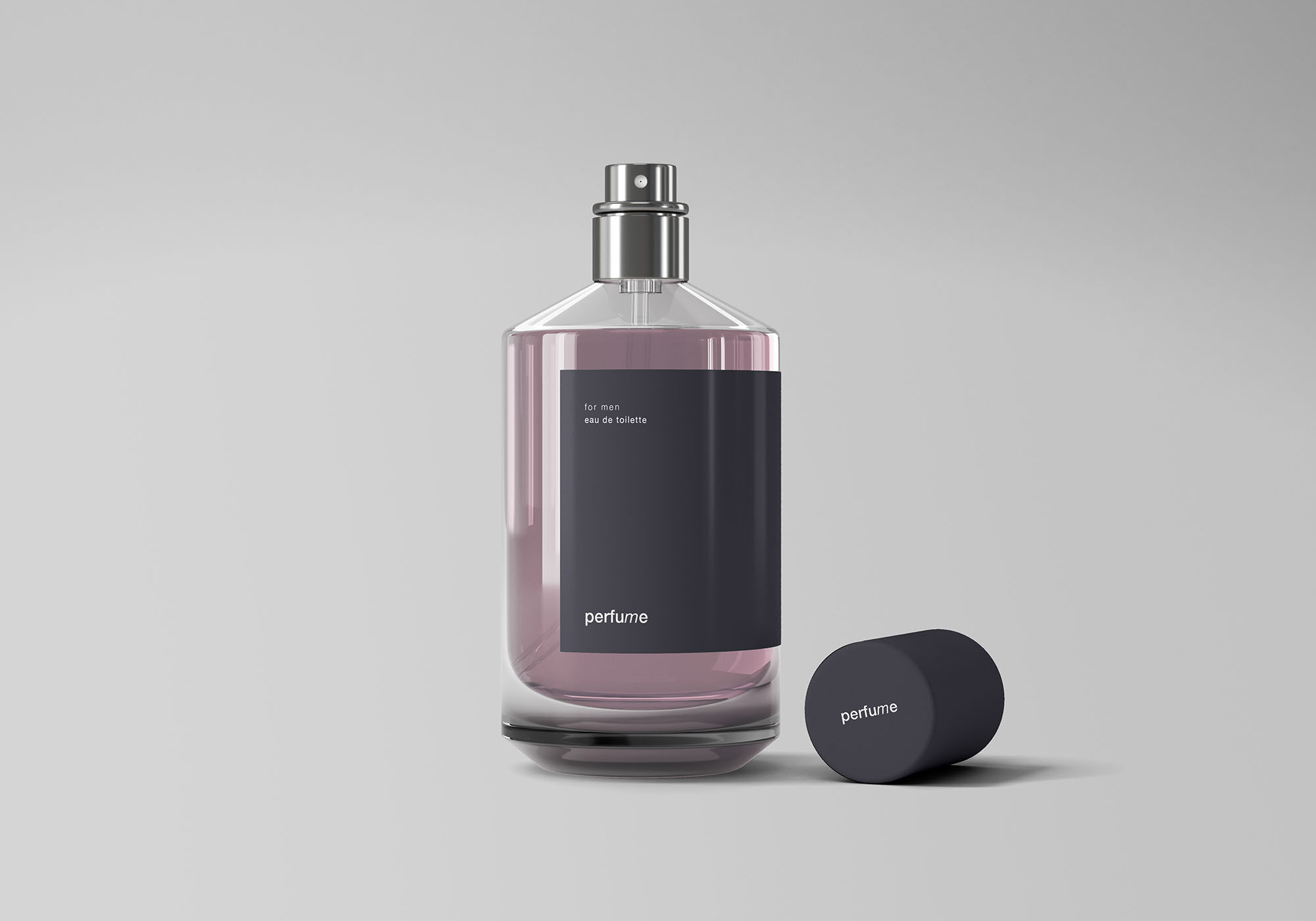 Classic Glassy Perfume Bottle with a Cap Next to it Mockup