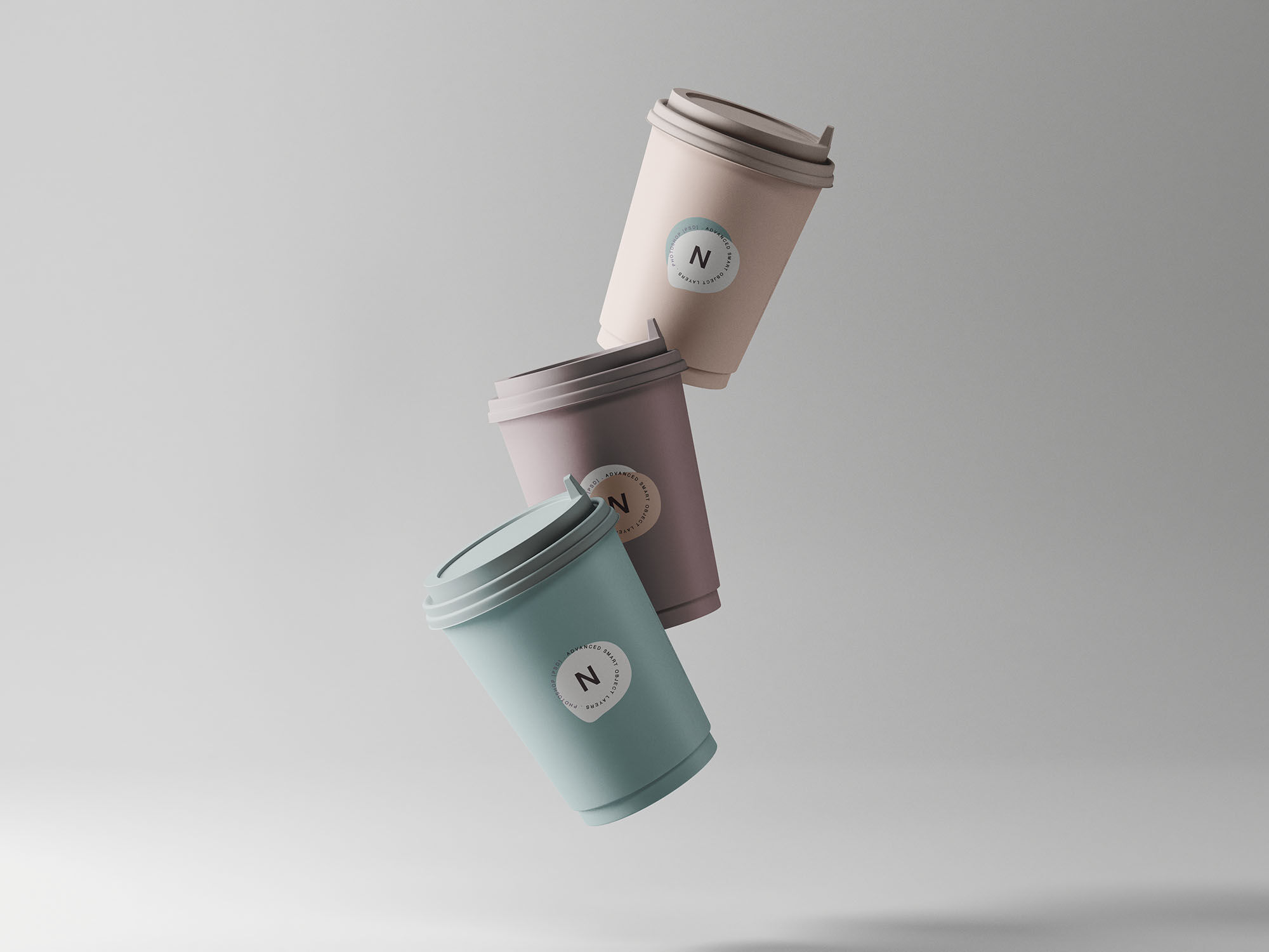 Floating Paper Coffee Cups Mockup