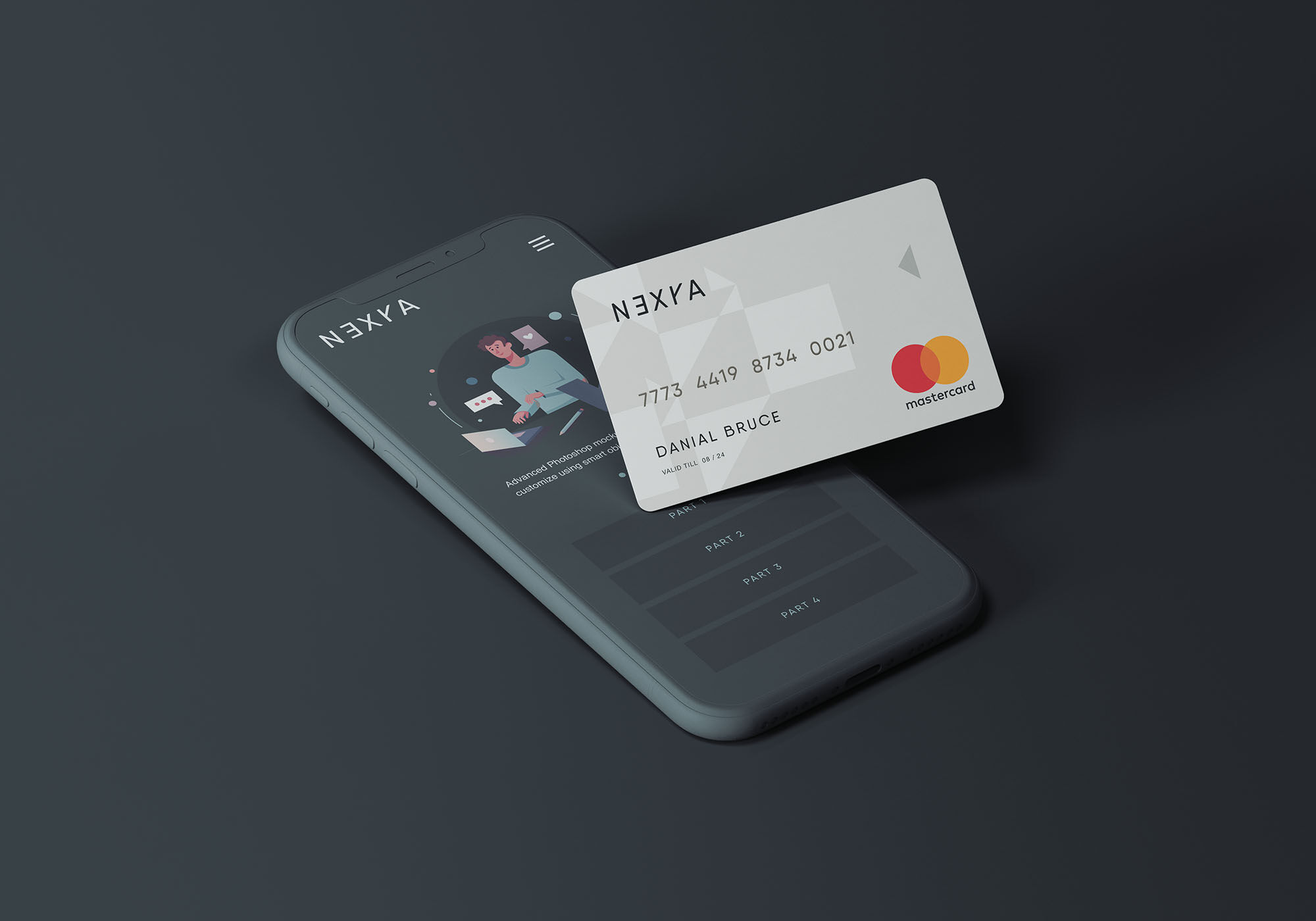 Clay Smartphone with Credit / Debit Card Mockup