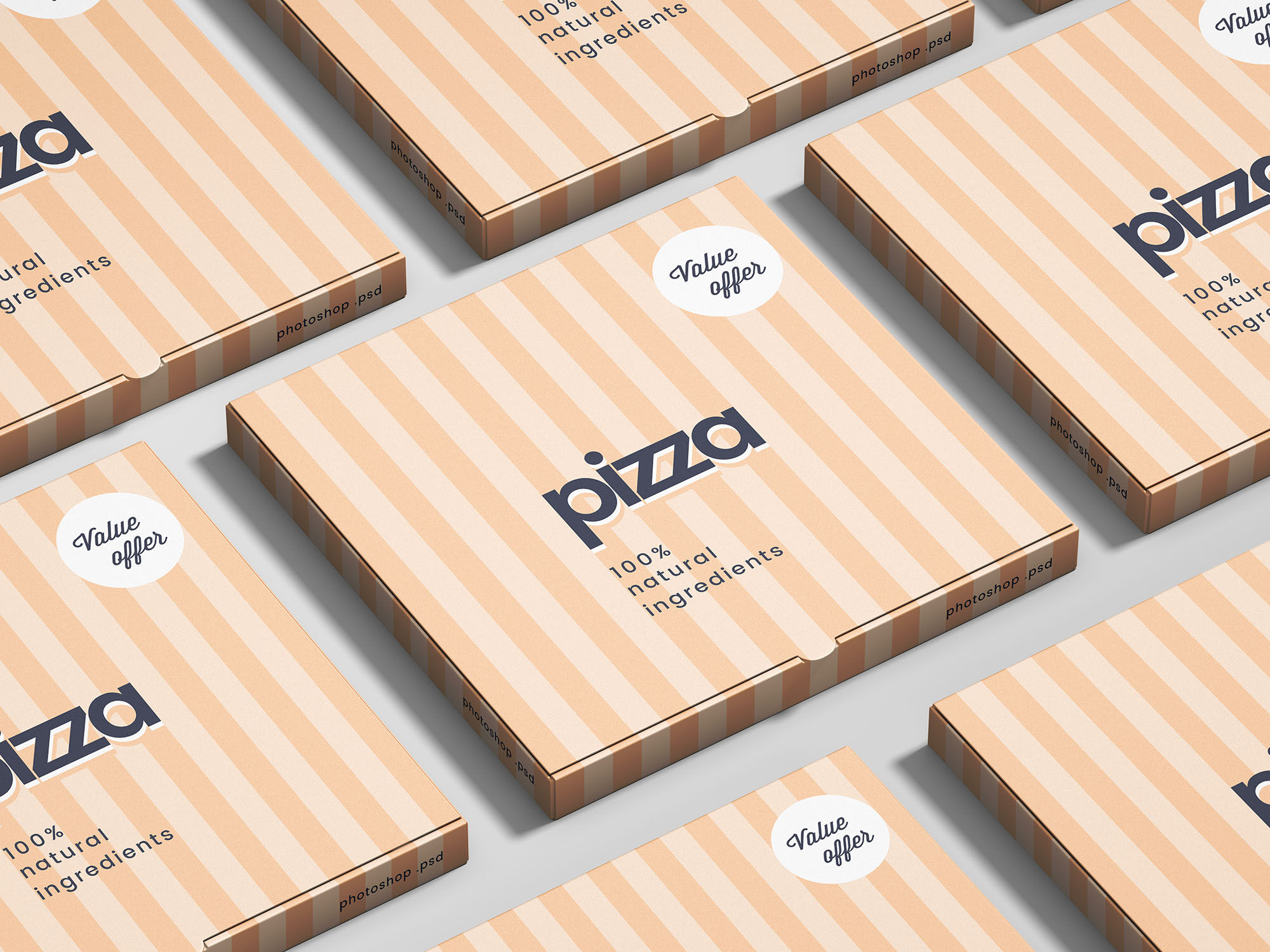 Grid of Striped Pizza Boxes Mockup