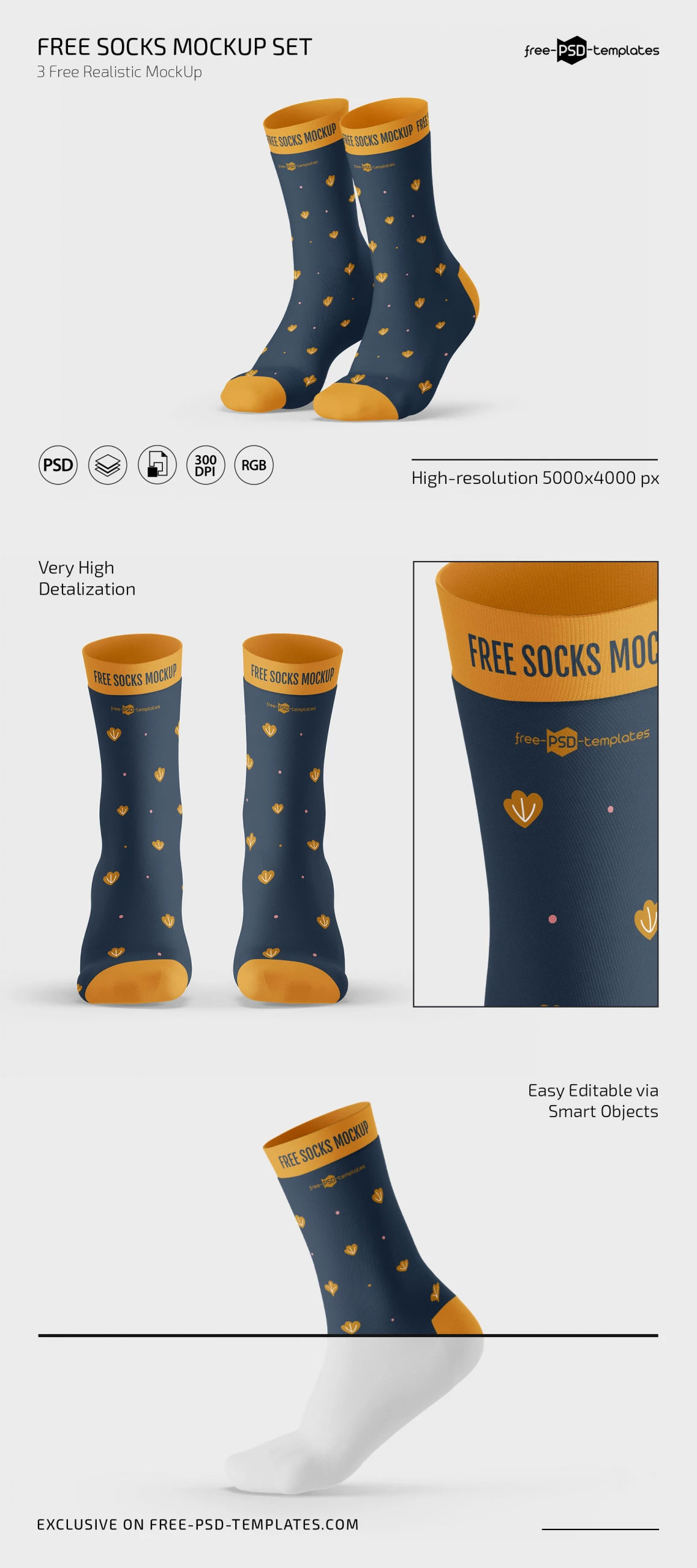 3 Showcases of Socks Mockup