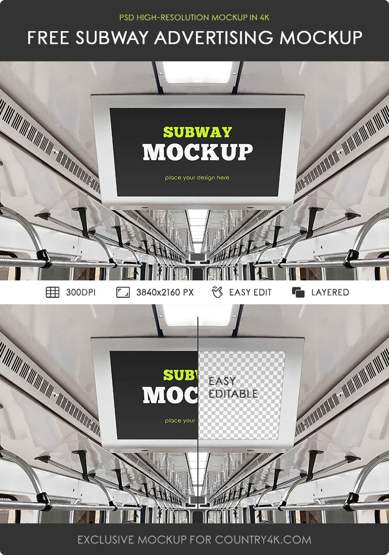 Subway Advertising Mockup in Facing Sight