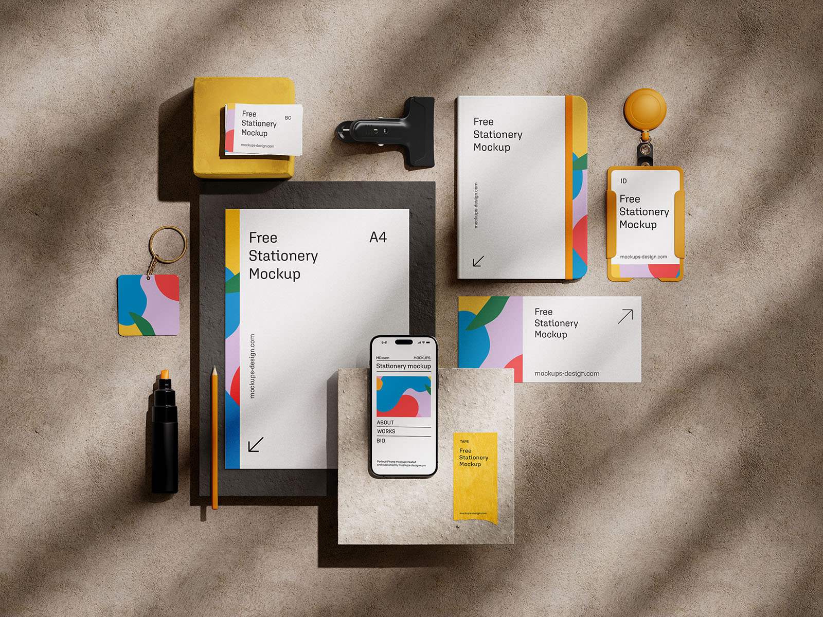 4 Views of Stationery Mockup on Stones
