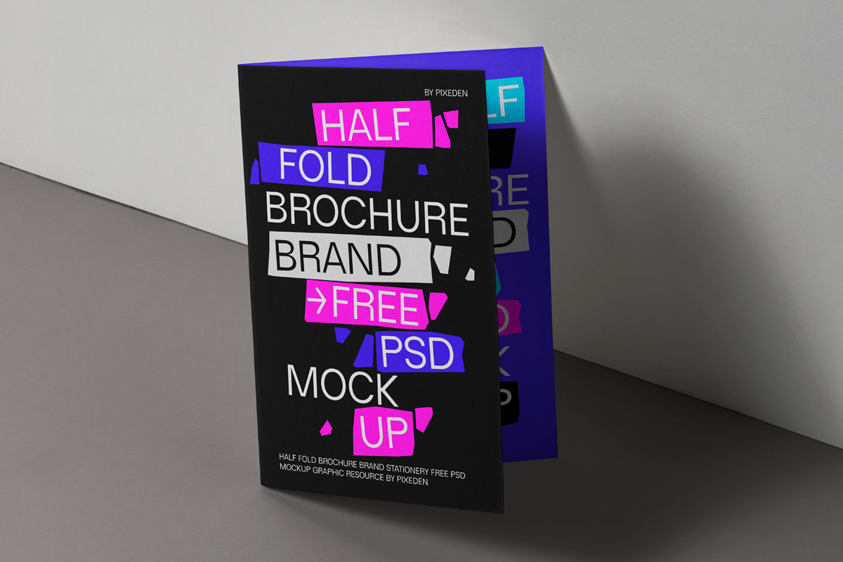 Standing Half Fold Brochure Mockup Against the Wall preview
