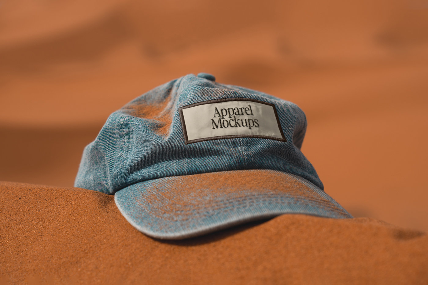 Front View Cap with Patch Mockup on Sand preview