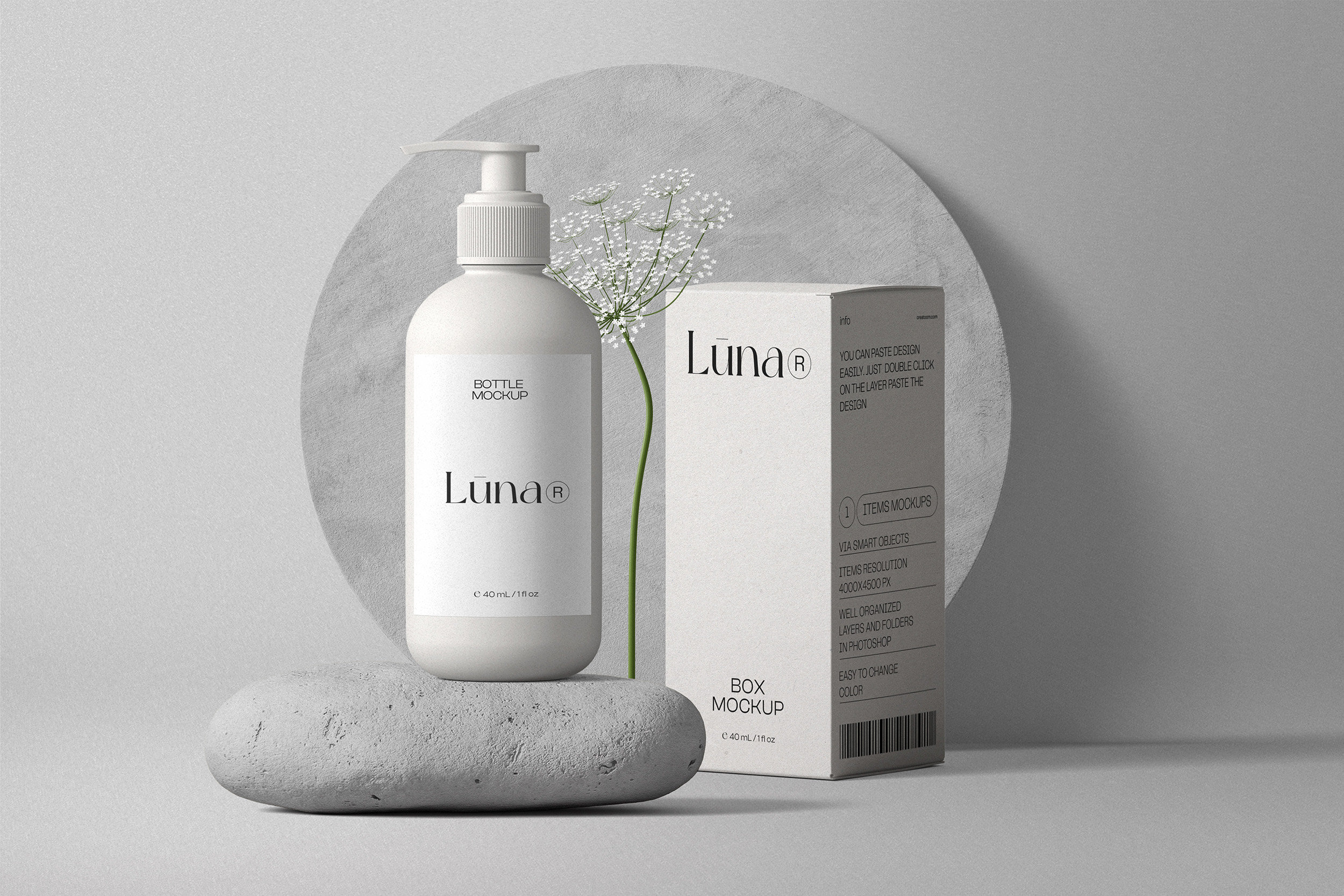 Front View Cosmetic Pump Bottle Mockup with Paper Box preview