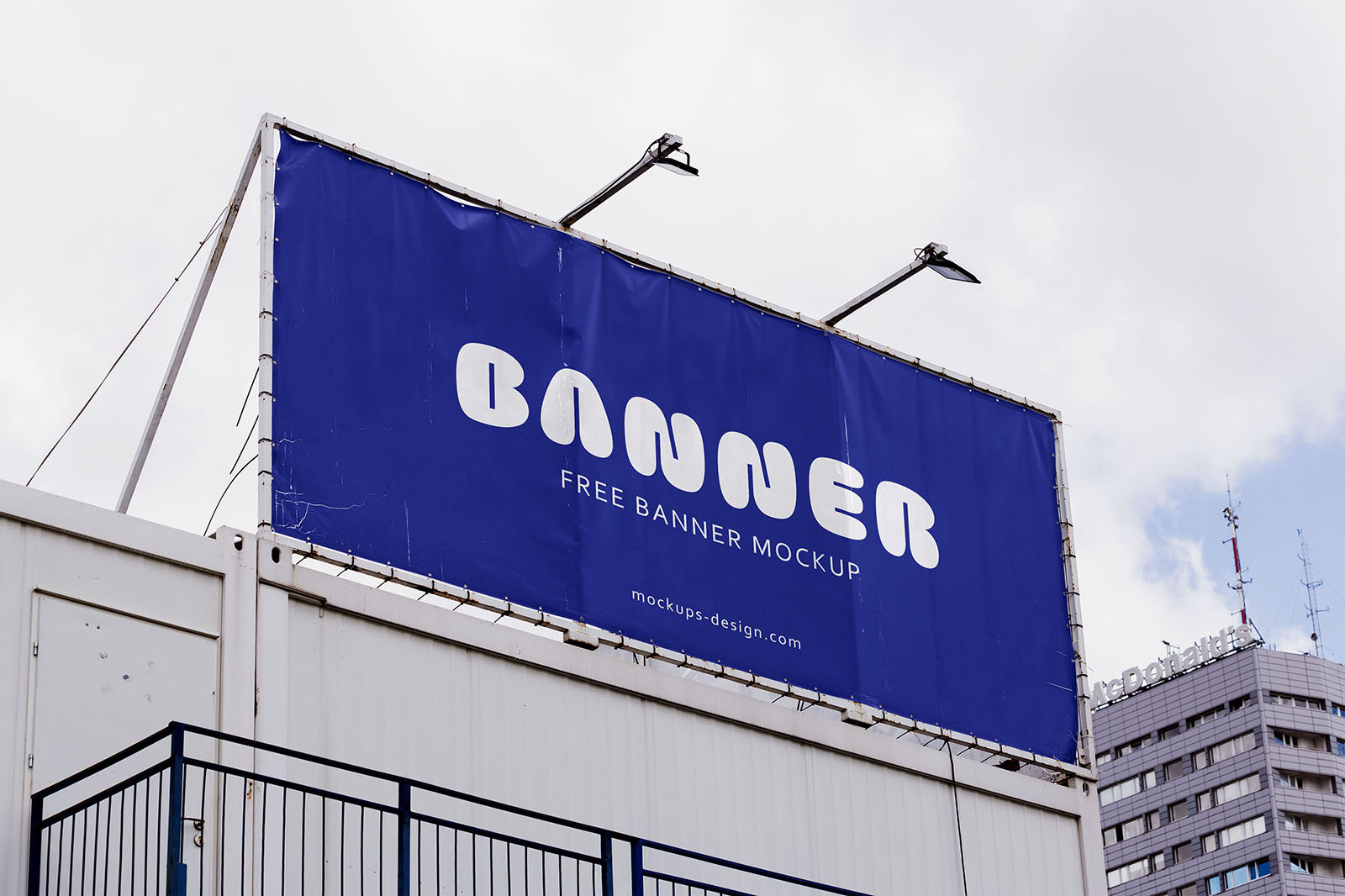 Banner on Top of the Building Mockup from Low-Angle Shot preview