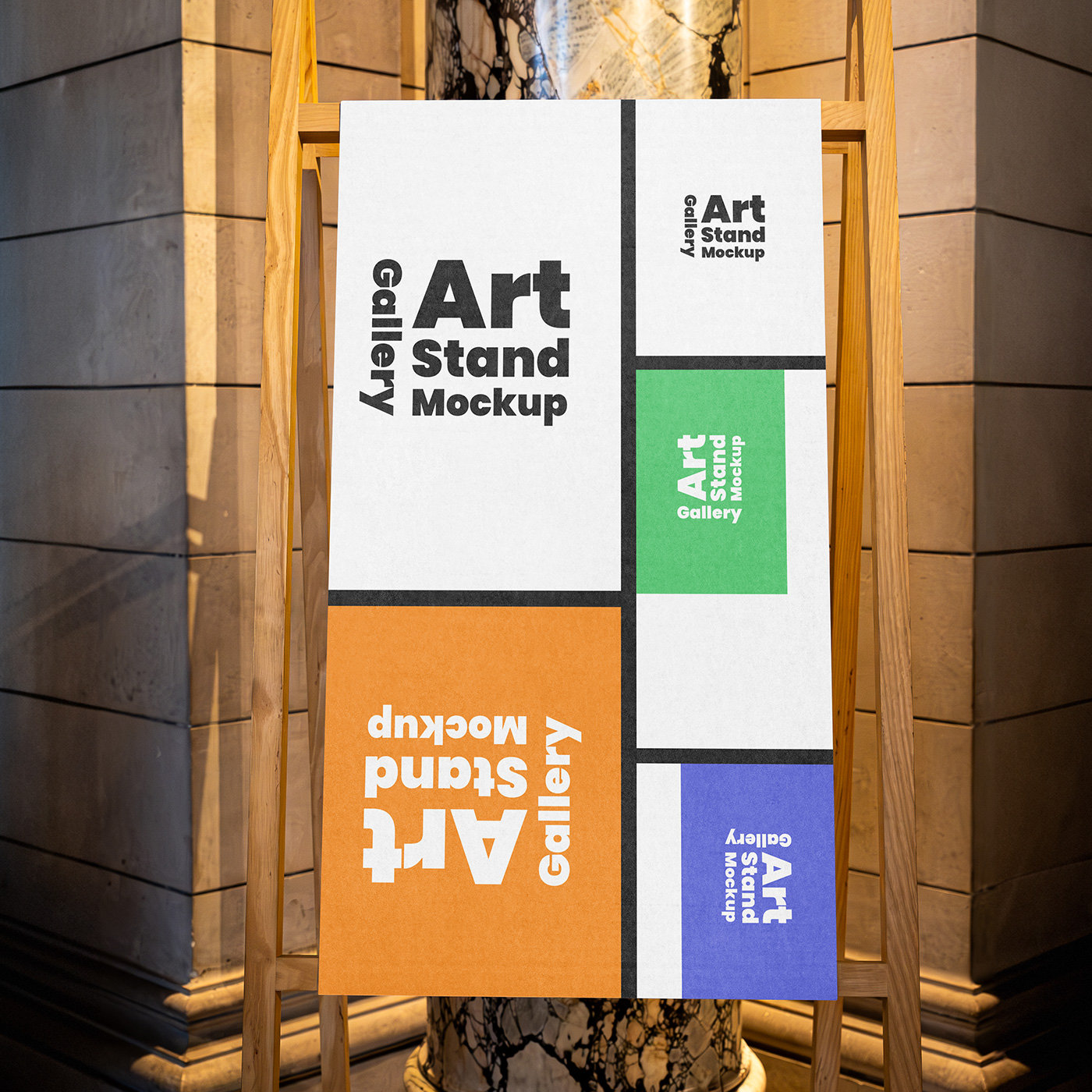 Gallery Wooden Stand Mockup in Front View preview