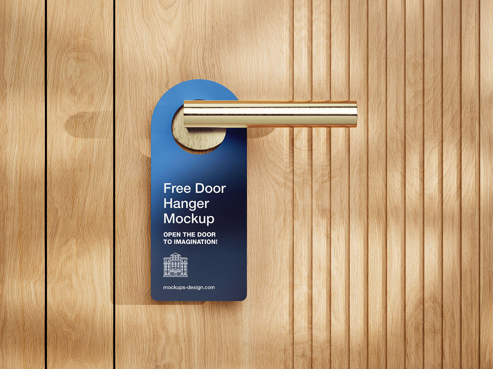 3 Door Hanger on Gold Handle Mockups on Wooden Door