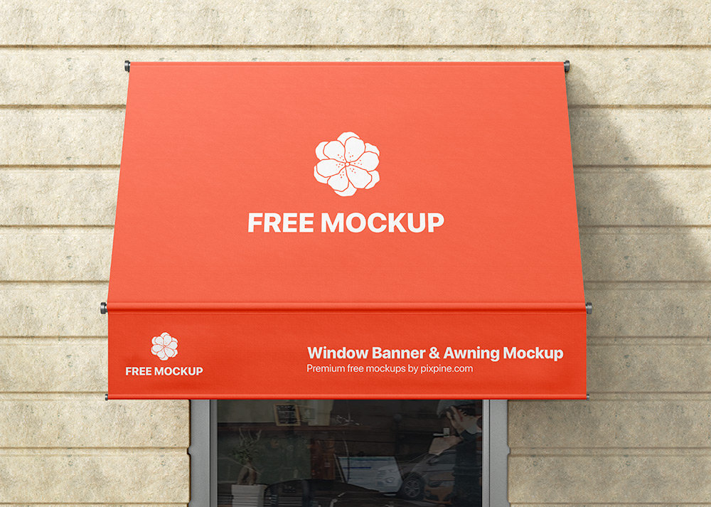 Front View of Window Banner And Awning Mockup