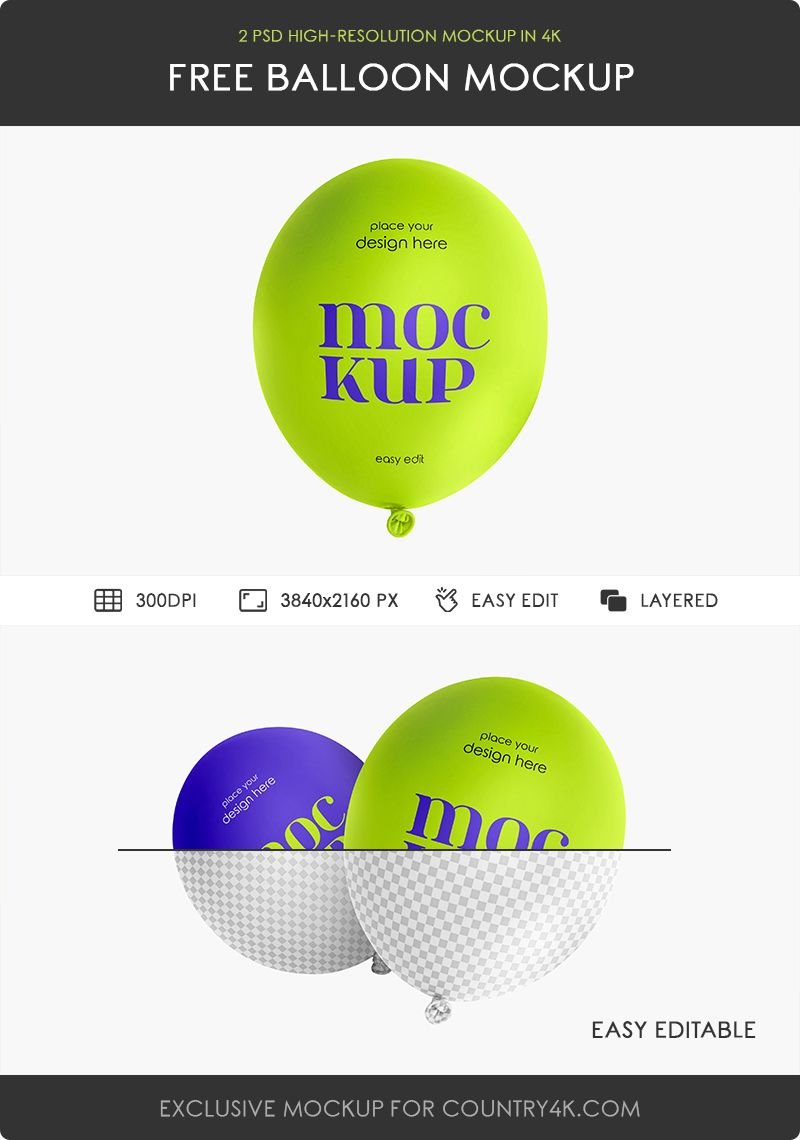 2 Different Shots of Green Balloon Mockup