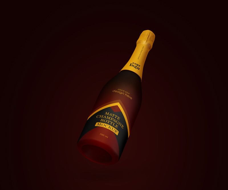 4 Showcases of Matte Champagne Bottle Mockup