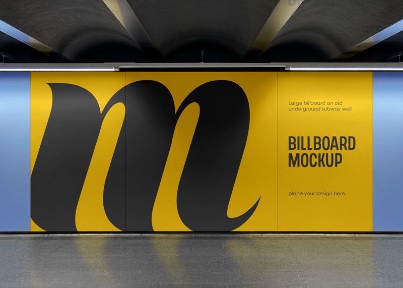 Front Sight of Billboard Mockup on Underground Subway Wall