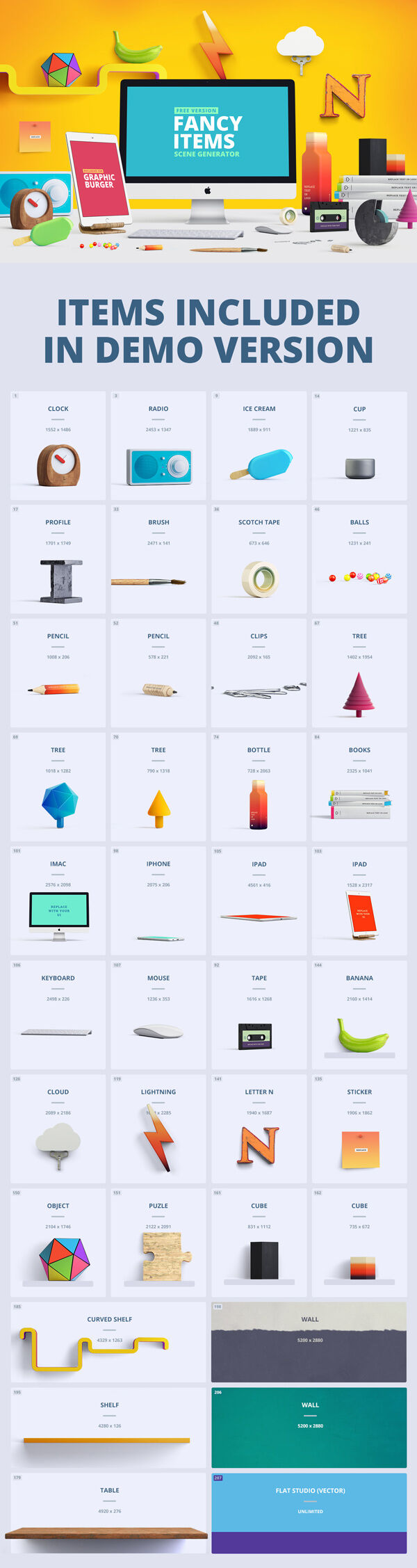 Mockup of front View of a Fancy and Colorful set of Items preview