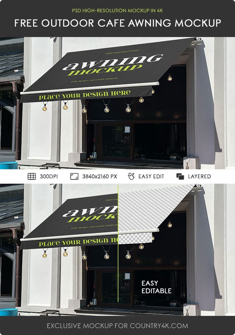 Perspective View of Outdoor Cafe Awning Mockup