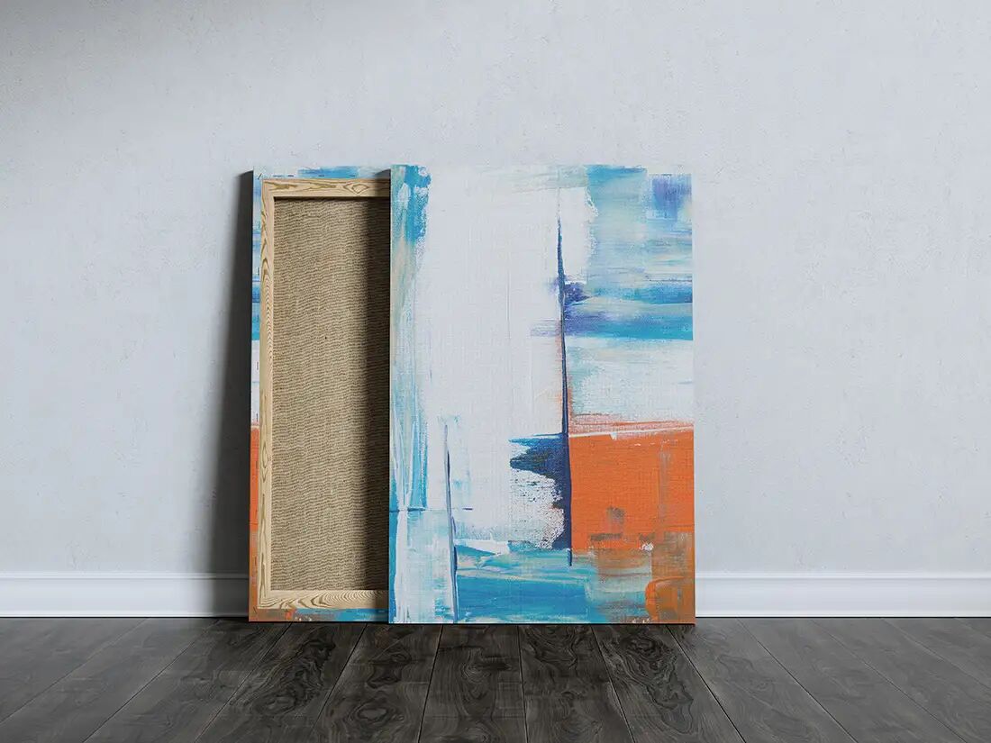 Mockup of a Portrait Canvas Leaning Against the Wall preview