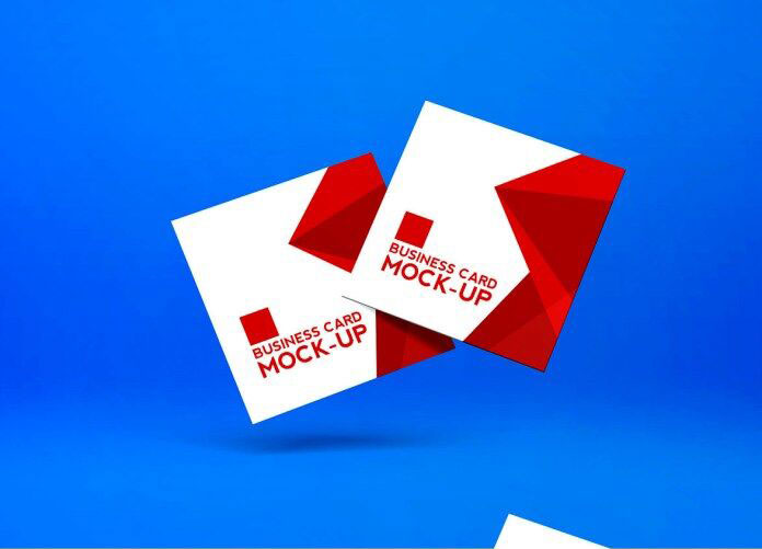 Front View of Two Falling Square Business Cards Mockup preview