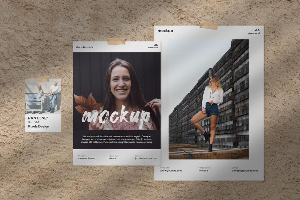 Moodboard with Three Papers Mockup
